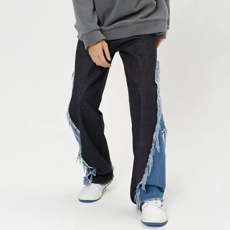 OG96 LAB Jeans Unisex Black Fringe Patchwork Color Block-6
