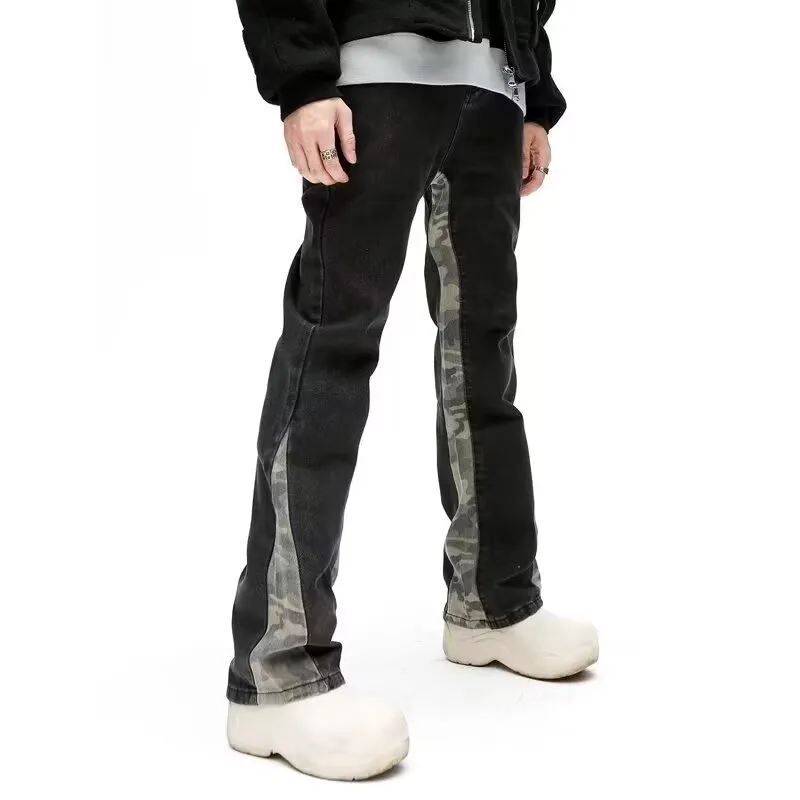 OG96 LAB Jeans Unisex Black Camouflage Patchwork ☀-4
