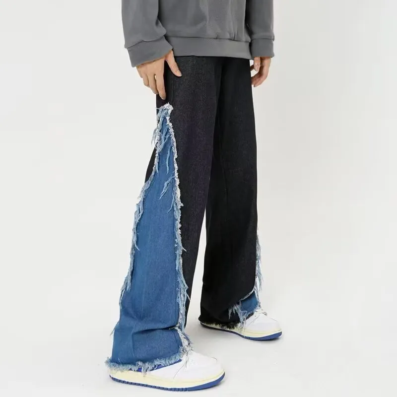 OG96 LAB Jeans Unisex Black Fringe Patchwork Color Block-4