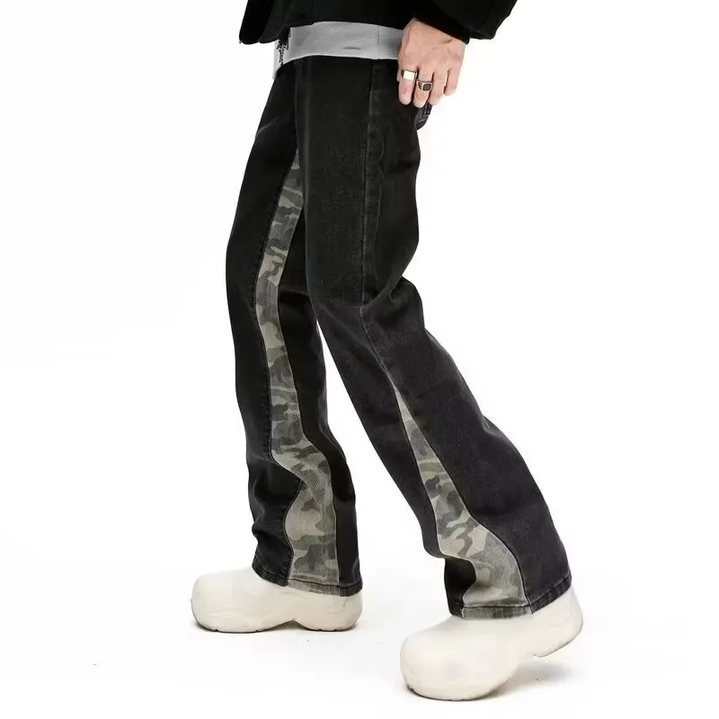 OG96 LAB Jeans Unisex Black Camouflage Patchwork ☀-3