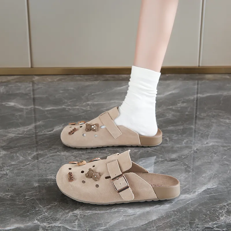 Budding Bear Rubber Sole Abrasion Resistant Slip Resistant Wrap toe Slippers Women's Box-3