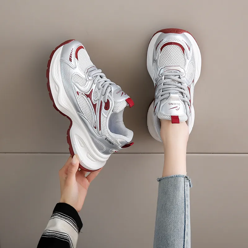 Budding Bear Height Increasing Abrasion Resistant Lightweight Breathable Slip Resistant Low Top Chunky Sneakers Women's-5