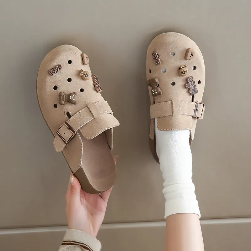 Budding Bear Rubber Sole Abrasion Resistant Slip Resistant Wrap toe Slippers Women's Box-2