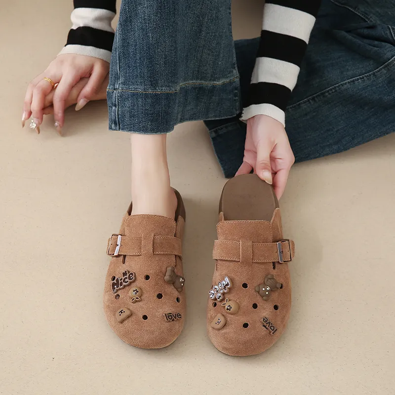 Budding Bear Rubber Sole Abrasion Resistant Slip Resistant Wrap toe Slippers Women's Box-7