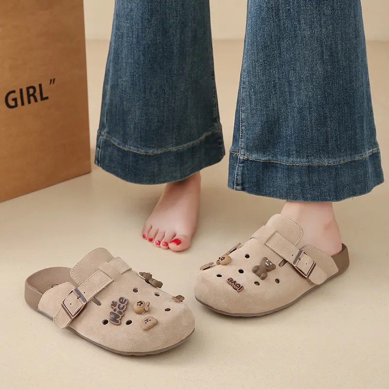 Budding Bear Rubber Sole Abrasion Resistant Slip Resistant Wrap toe Slippers Women's Box-1