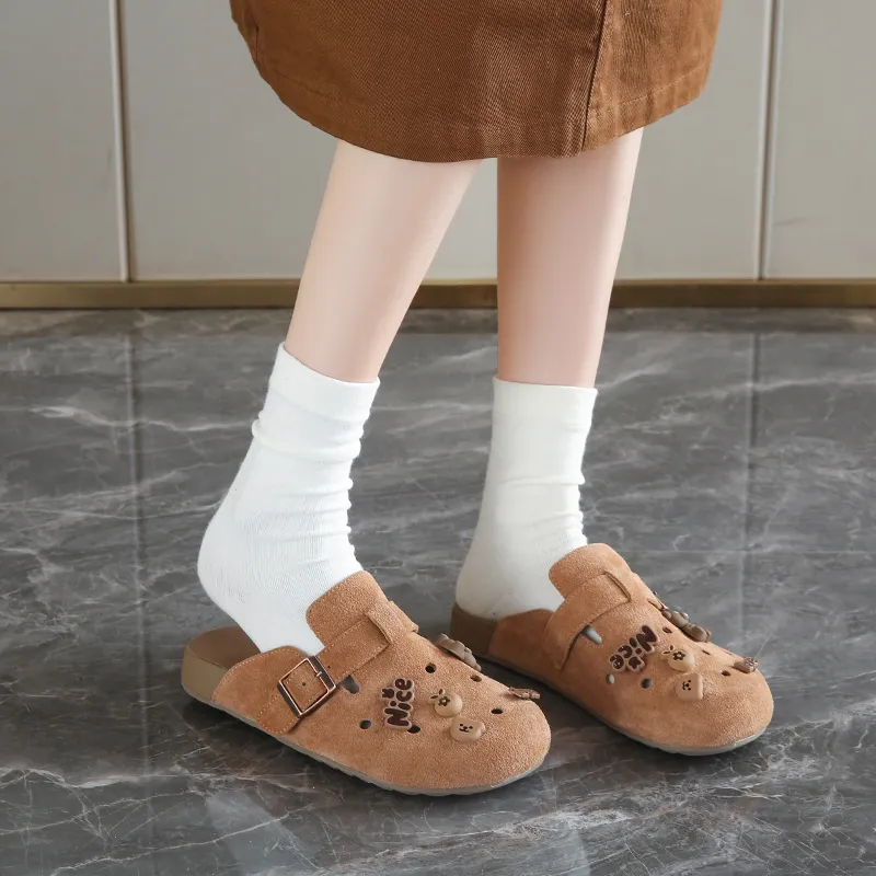 Budding Bear Rubber Sole Abrasion Resistant Slip Resistant Wrap toe Slippers Women's Box-5