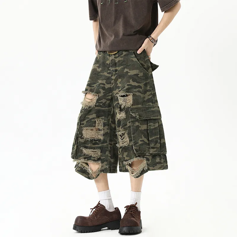 KEIRANDUN Denim Shorts Unisex Camouflage-3