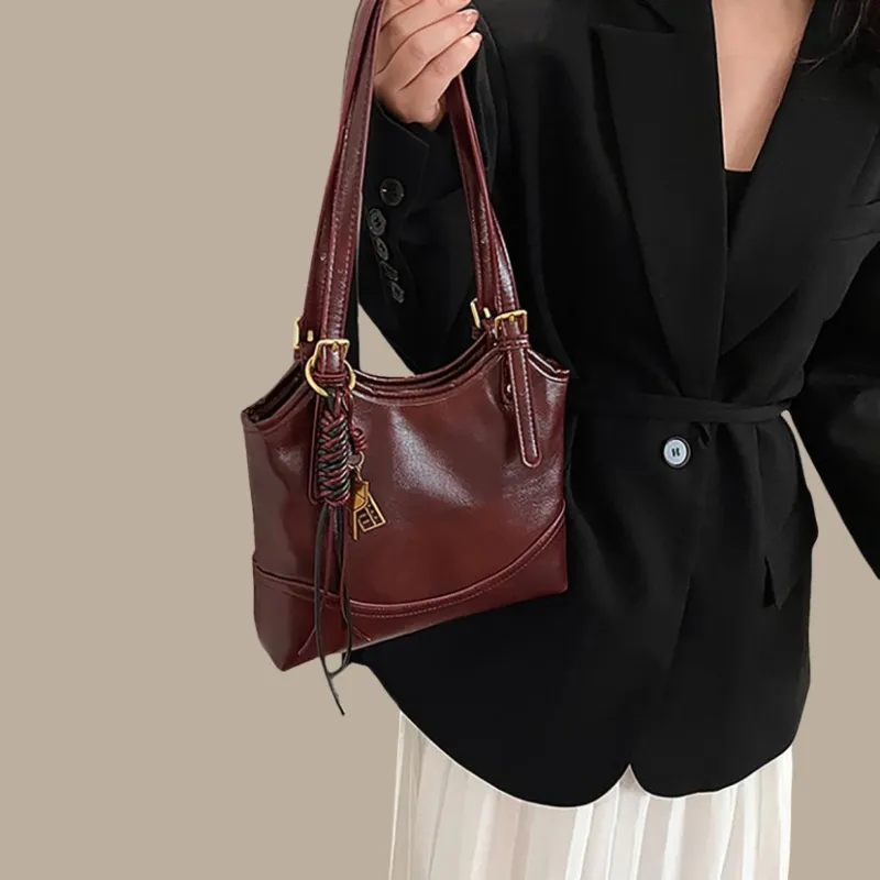 PT'SON Synthetic Leather Underarm Shoulder Bag, Handbag, Tote Bag Regular Women's Brown/Red-11