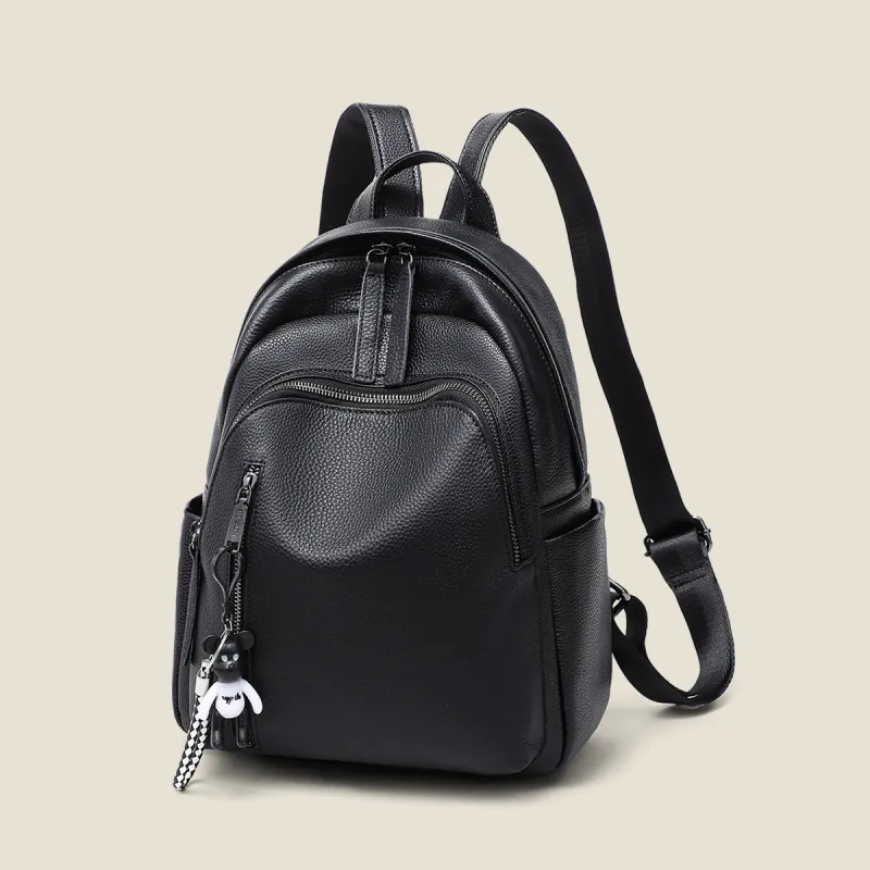 PT'SON Cow Leather Backpack Regular Women's Black-2