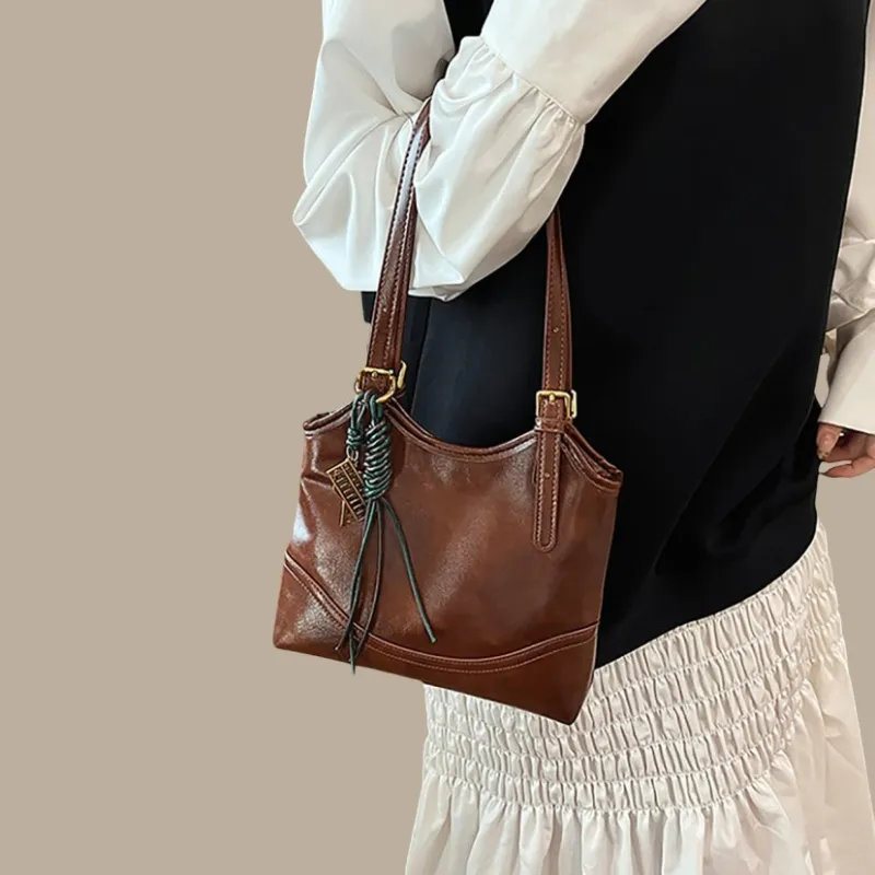 PT'SON Synthetic Leather Underarm Shoulder Bag, Handbag, Tote Bag Regular Women's Brown/Red-2