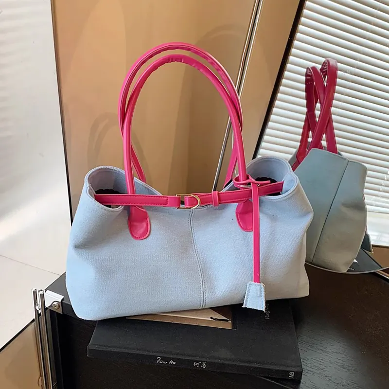 PT'SON Fabric Underarm Shoulder Bag Regular Women's Light Blue & Pink-4
