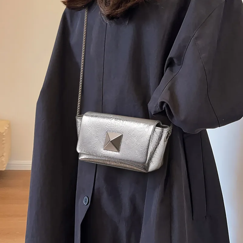 PT'SON Cow Leather Underarm Shoulder Bag, Crossbody Bag Trumpets Women's Silver-2