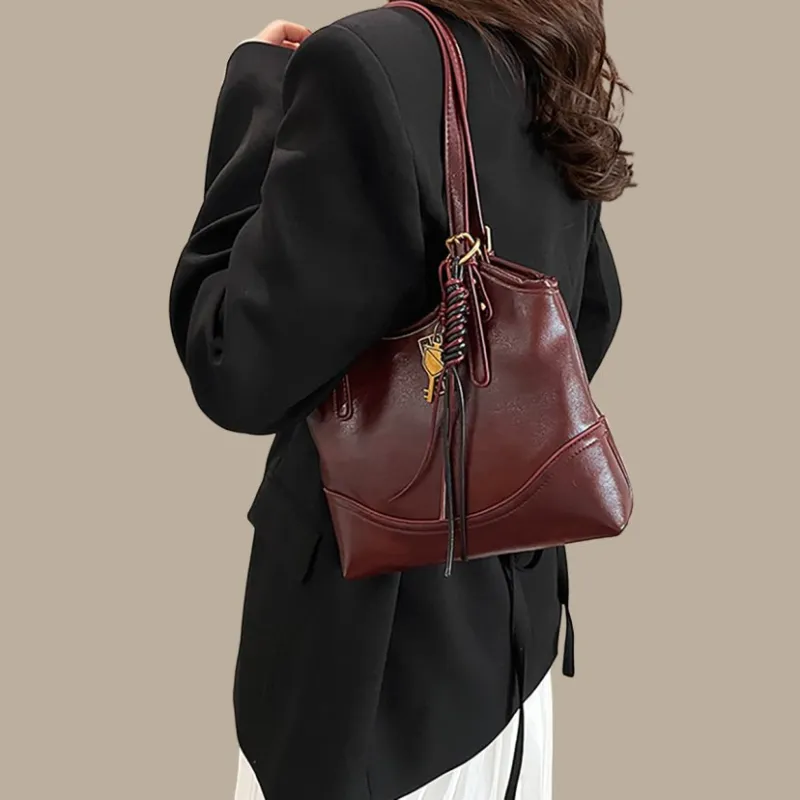 PT'SON Synthetic Leather Underarm Shoulder Bag, Handbag, Tote Bag Regular Women's Brown/Red-10