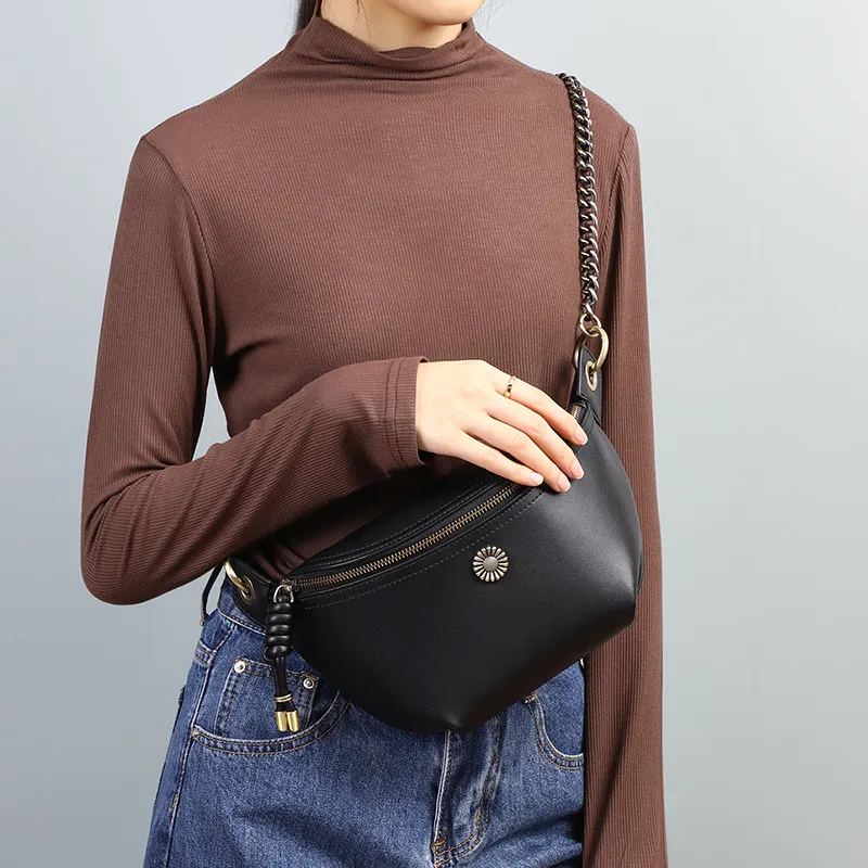 PT'SON Cow Leather Saddle Bag, Shoulder Bag, Crossbody Bag Regular Women's Black-1