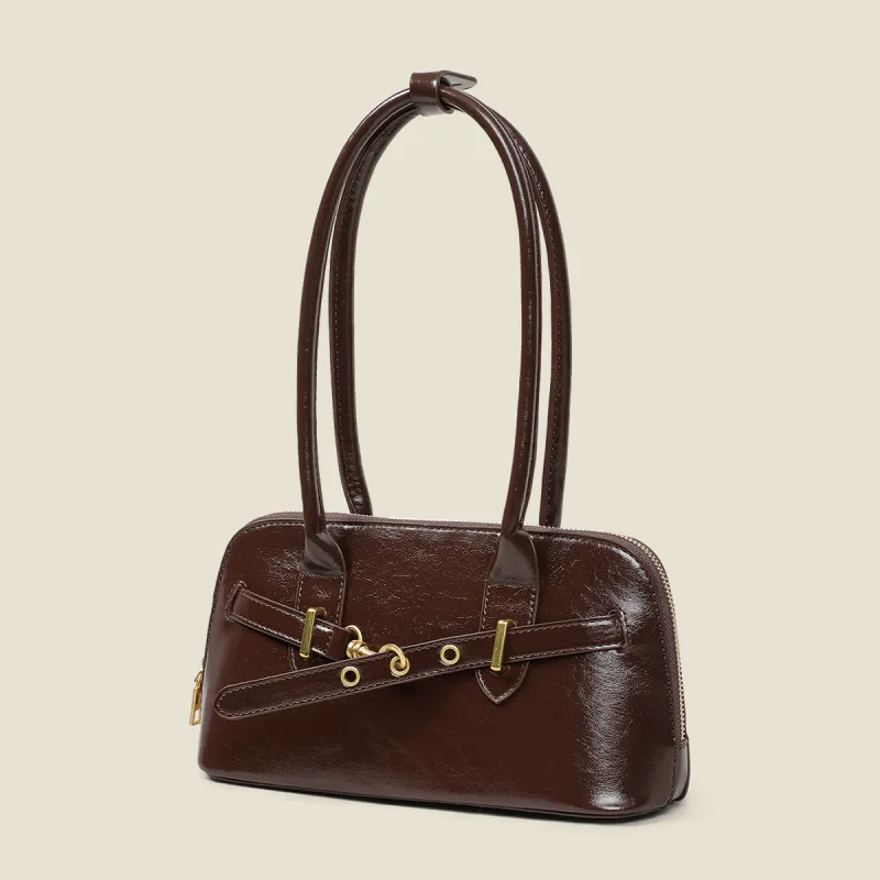 PT'SON Synthetic Leather Portable Underarm Shoulder Bag, Bowling Bag Regular Women's Burgundy/Coffee-11