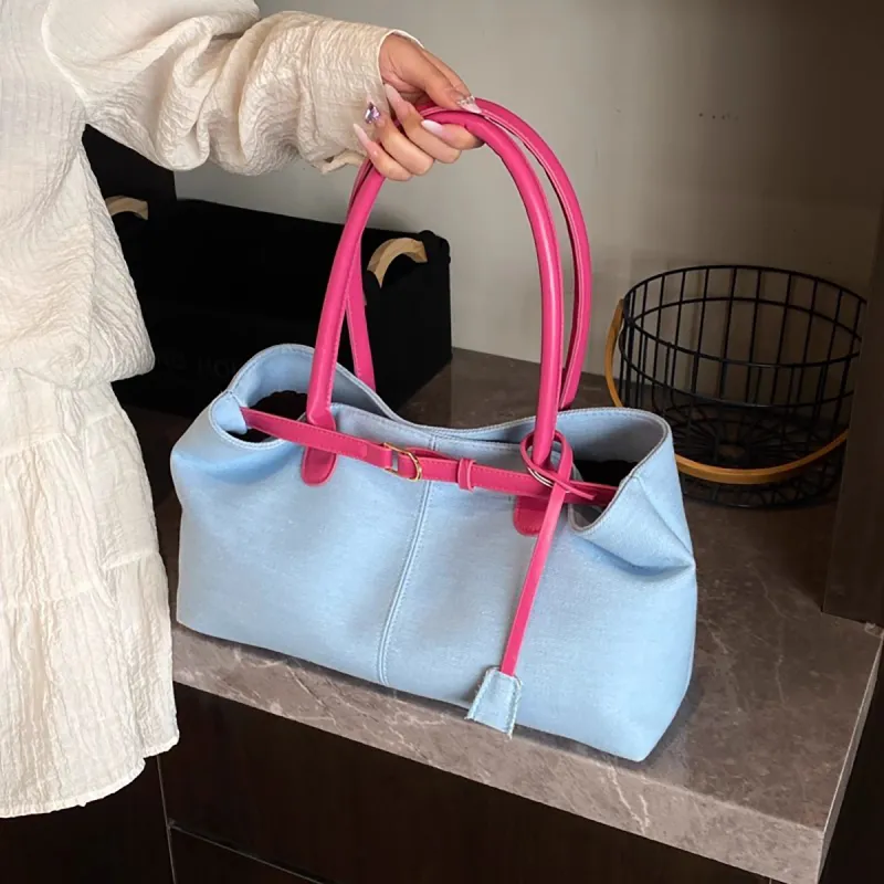 PT'SON Fabric Underarm Shoulder Bag Regular Women's Light Blue & Pink-1
