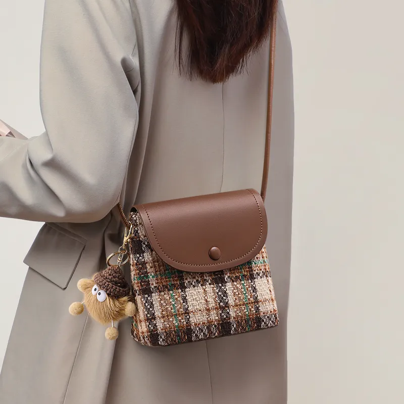 PT'SON Fabric, Synthetic Leather Shoulder Bag, Crossbody Bag Regular Women's Coffee-1