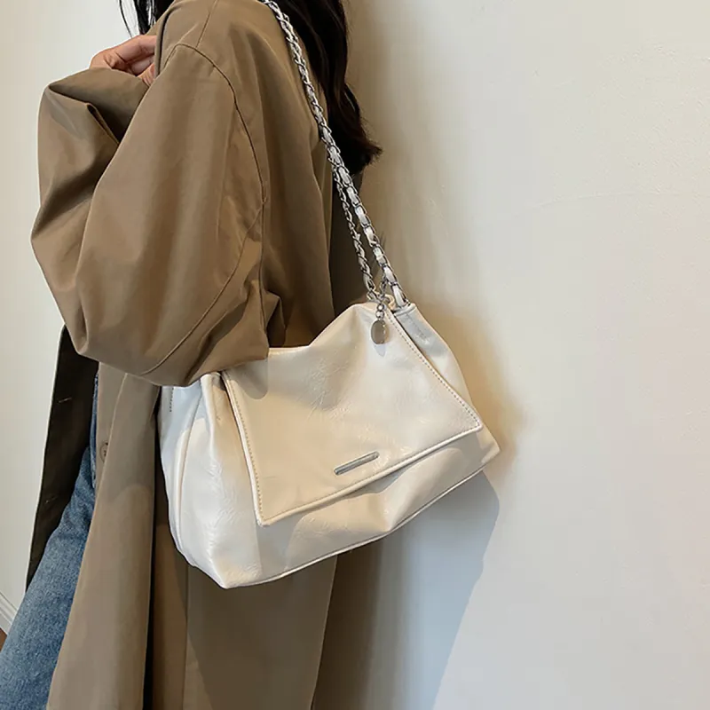 PT'SON Synthetic Leather Shoulder Bag Women's Silver/White-8