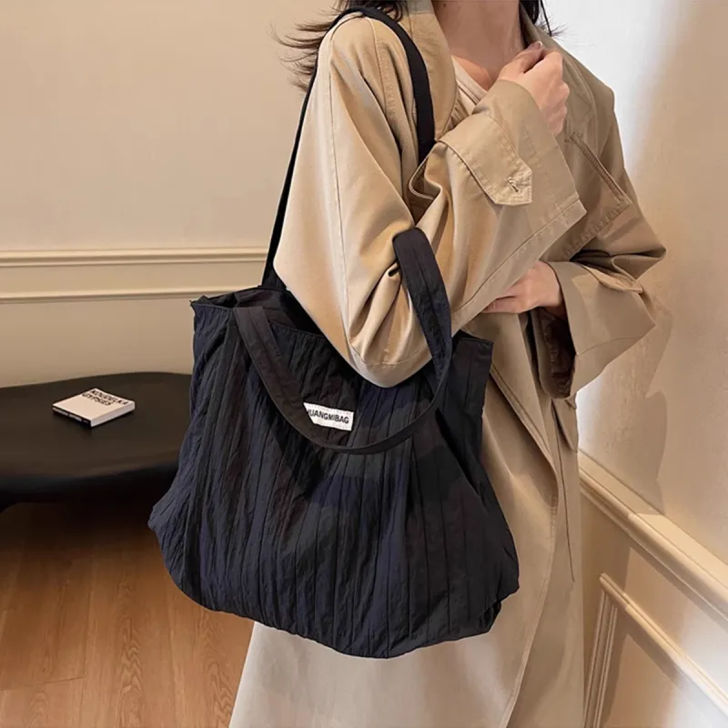 PT'SON Fabric Tote Handbag, Shoulder Bag Regular Women's Ecru/Black-10
