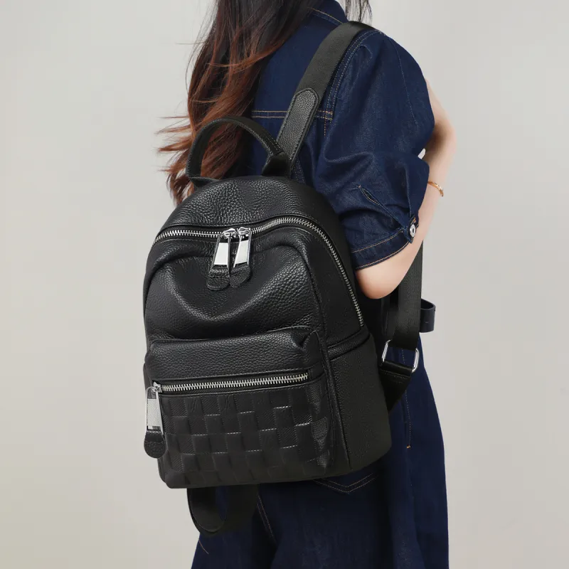 PT'SON Cow Leather Backpack Regular Women's White/Black-1