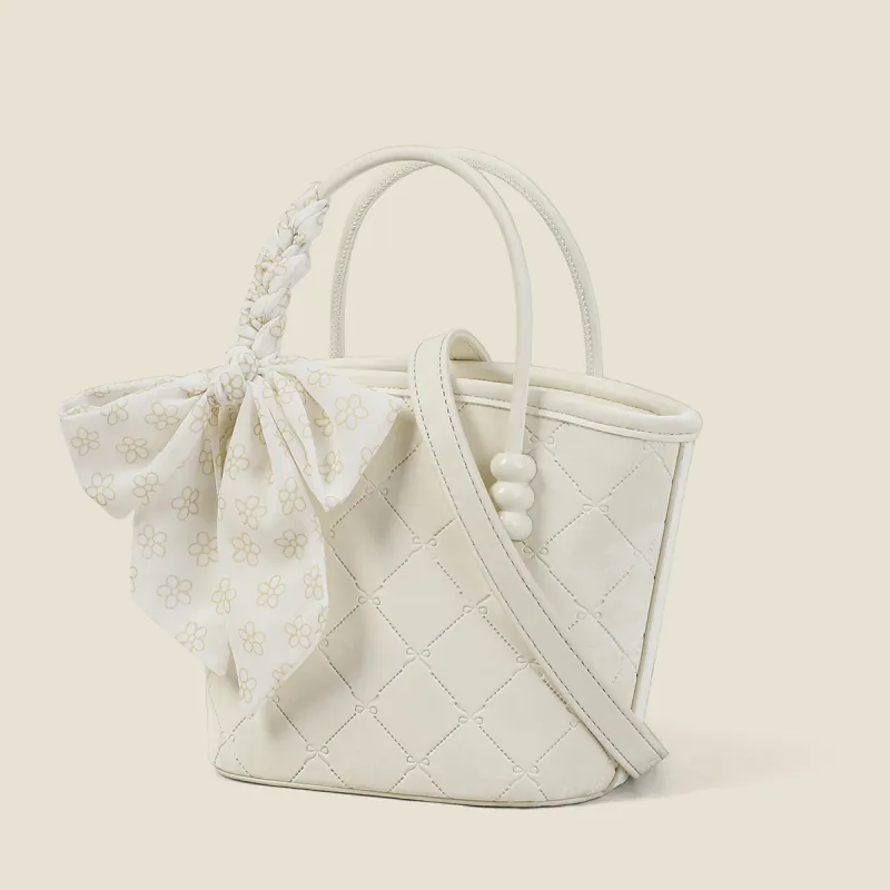 PT'SON Synthetic Leather Handbag Regular Women's Ivory White/light Blue-5