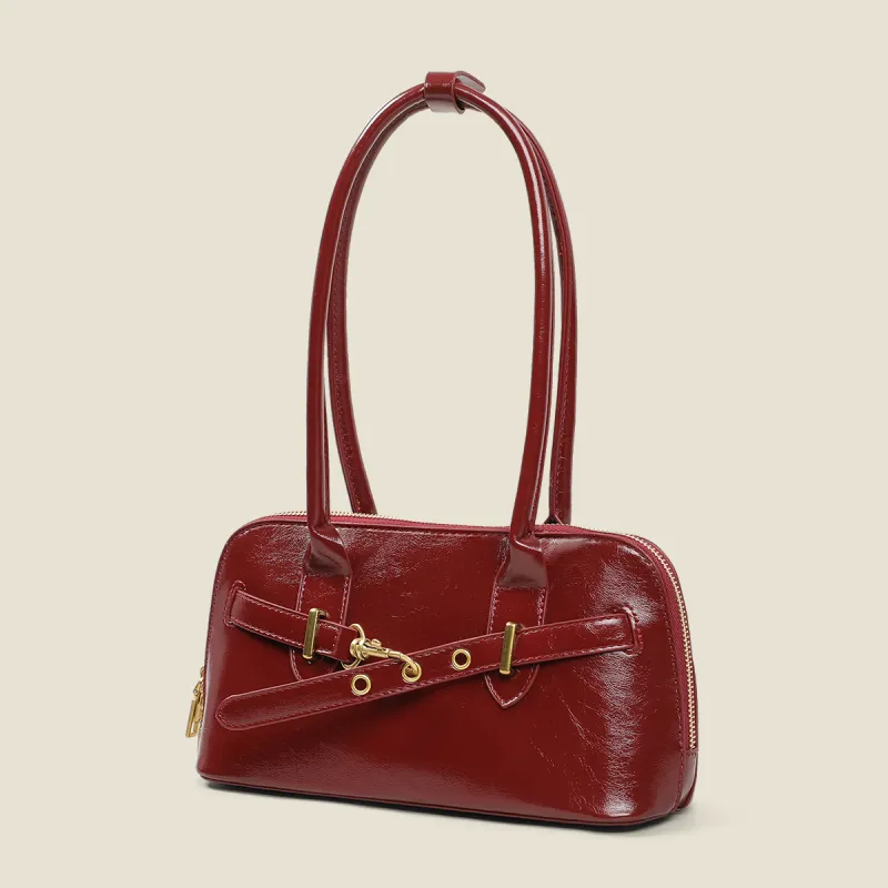 PT'SON Synthetic Leather Portable Underarm Shoulder Bag, Bowling Bag Regular Women's Burgundy/Coffee-4