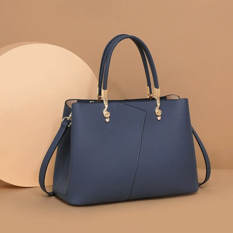 PT'SON Cow Leather Shoulder Bag, Crossbody Bag, Handbag, Tote Bag Regular Women's Blue-3