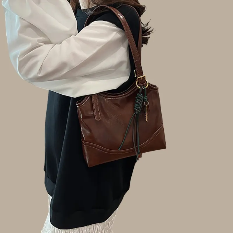 PT'SON Synthetic Leather Underarm Shoulder Bag, Handbag, Tote Bag Regular Women's Brown/Red-3