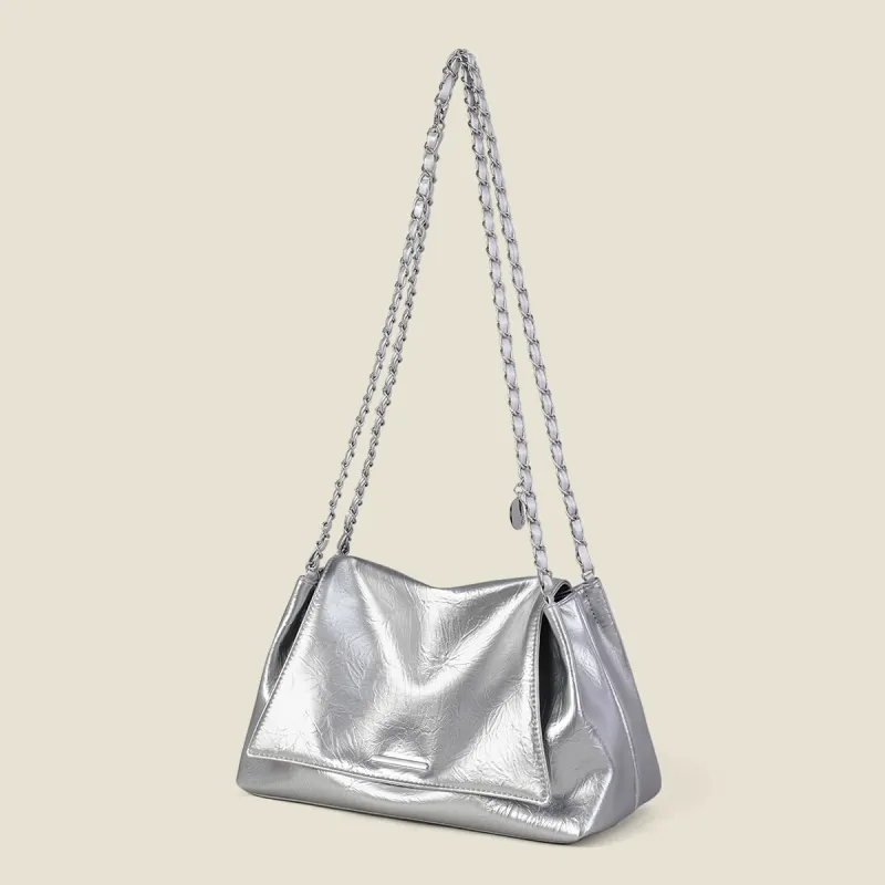PT'SON Synthetic Leather Shoulder Bag Women's Silver/White-3