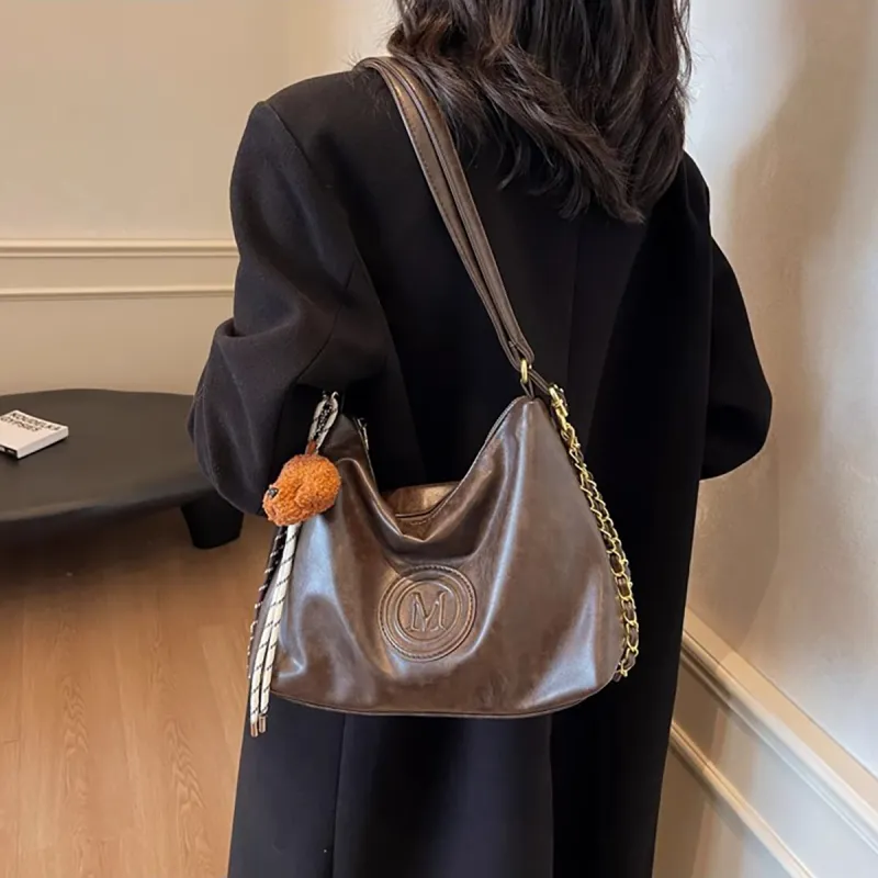 PT'SON Synthetic Leather Tote Bag, Shoulder Bag Women's Coffee/Brown-2