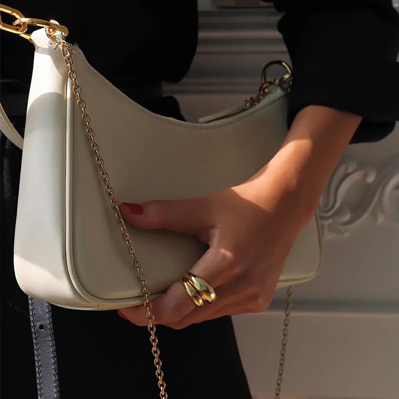 PT'SON Synthetic Leather Baguette Bag Shoulder Bag Regular Women's White-2