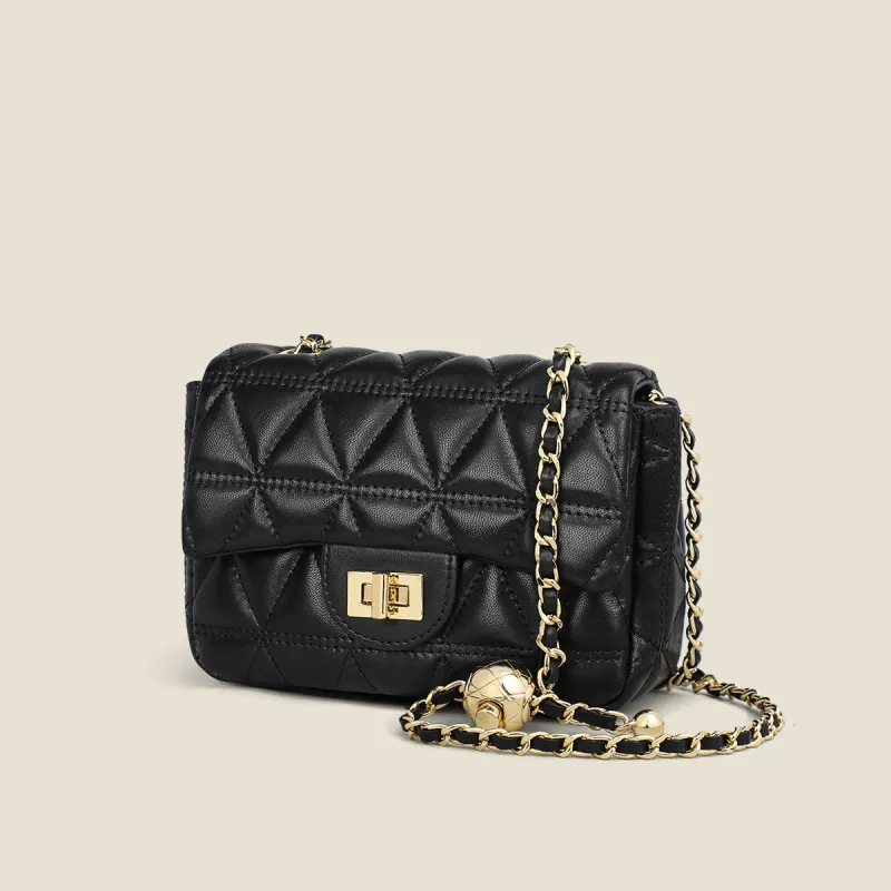 PT'SON Cow Leather Crossbody Bag, Small Square Bag Regular Women's Black-3