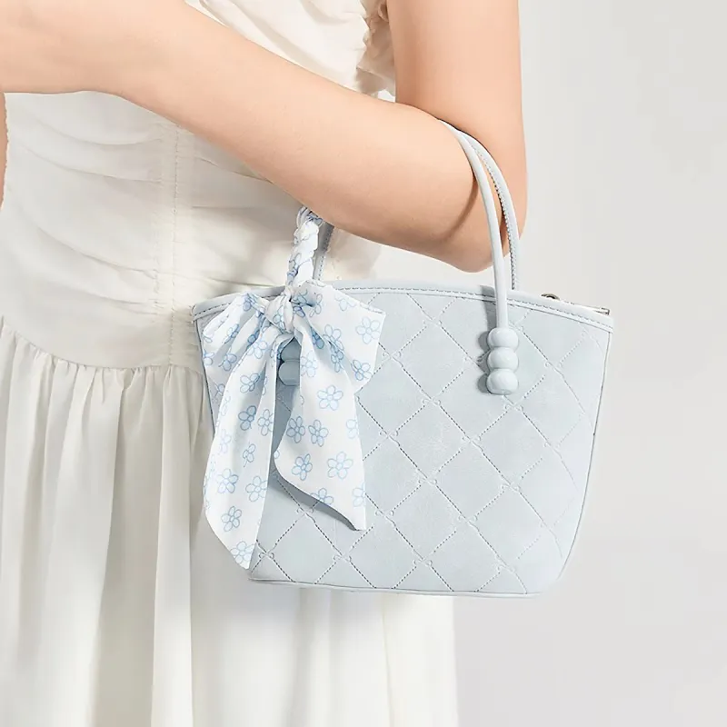 PT'SON Synthetic Leather Handbag Regular Women's Ivory White/light Blue-12