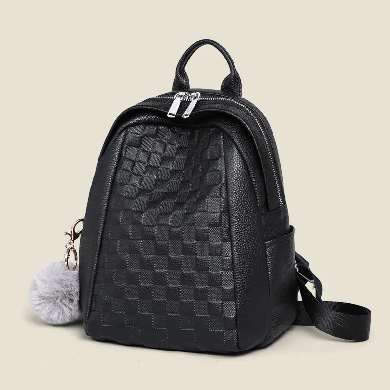 PT'SON Cow Leather Backpack Regular Women's Ecru/Black-9