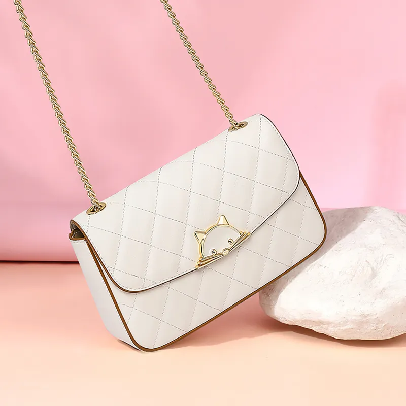 PT'SON Cow Leather Small Square Bag, Underarm Shoulder Bag, Crossbody Bag Regular Women's White-1