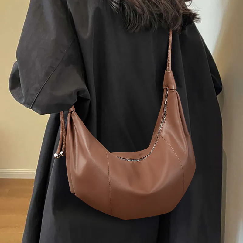 PT'SON Synthetic Leather Dumpling Bag Shoulder Bag Women's Brown-1