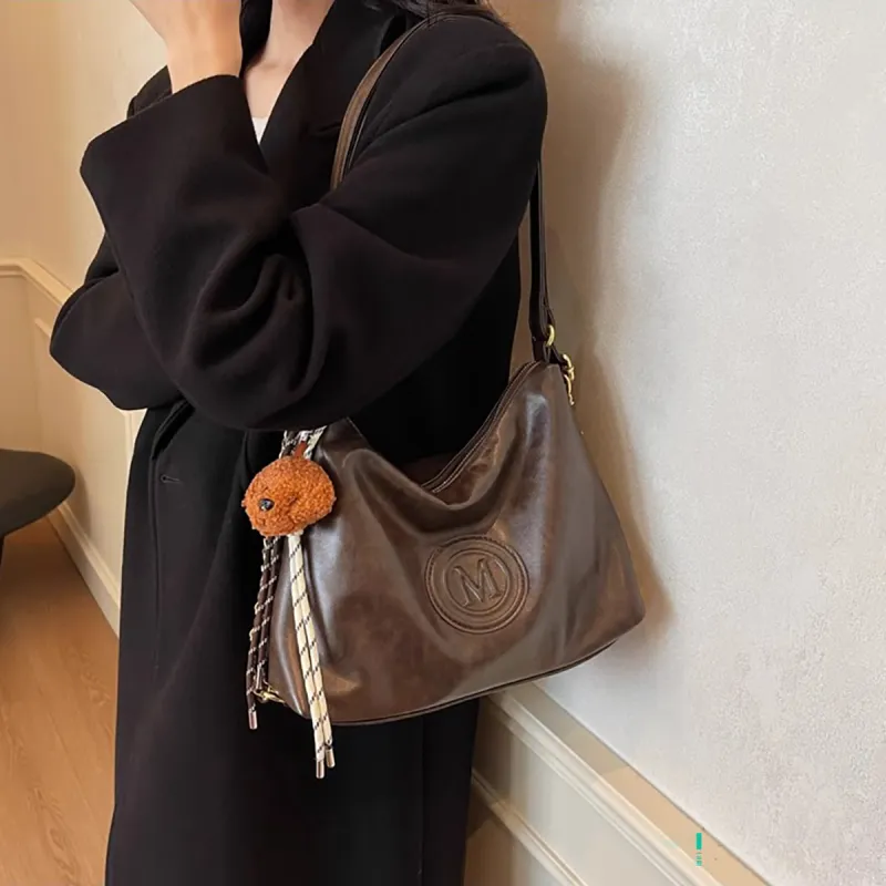 PT'SON Synthetic Leather Tote Bag, Shoulder Bag Women's Coffee/Brown-1
