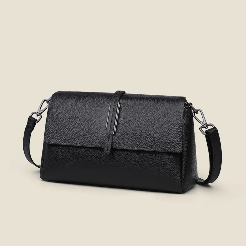 PT'SON Cow Leather Portable Crossbody Bag, Shoulder Bag Regular Women's Black-1