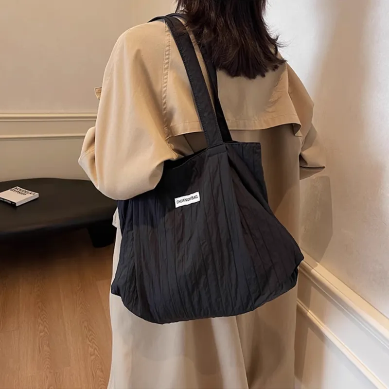 PT'SON Fabric Tote Handbag, Shoulder Bag Regular Women's Ecru/Black-11