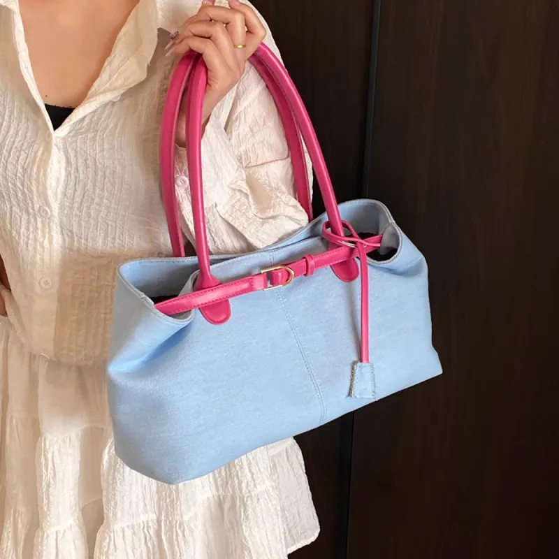 PT'SON Fabric Underarm Shoulder Bag Regular Women's Light Blue & Pink-2