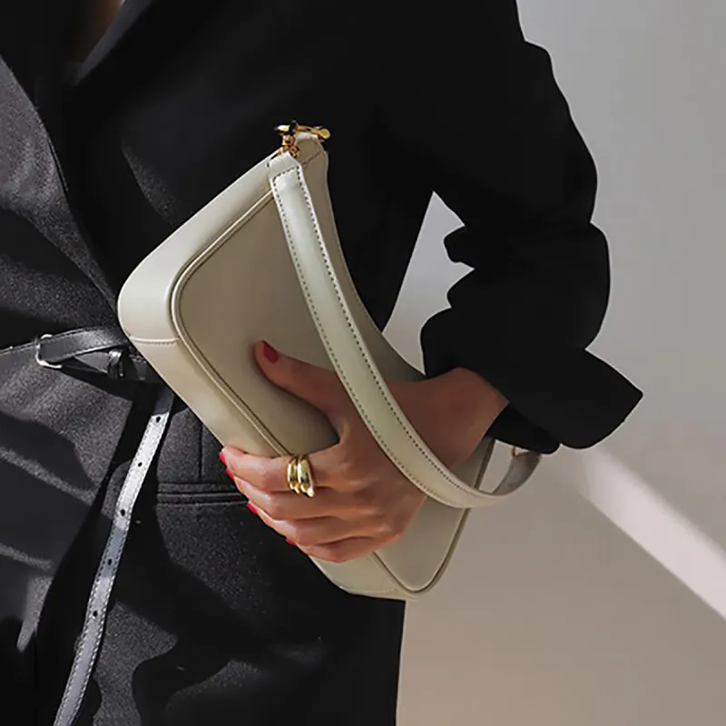 PT'SON Synthetic Leather Baguette Bag Shoulder Bag Regular Women's White-3
