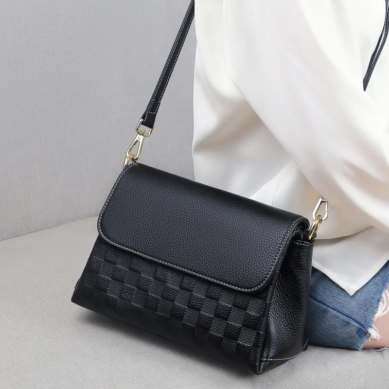 PT'SON Cow Leather Crossbody Bag, Shoulder Bag Regular Women's Black-1