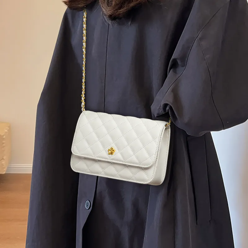 PT'SON Cow Leather Small Square Bag Shoulder Bag, Crossbody Bag Regular Women's White-1