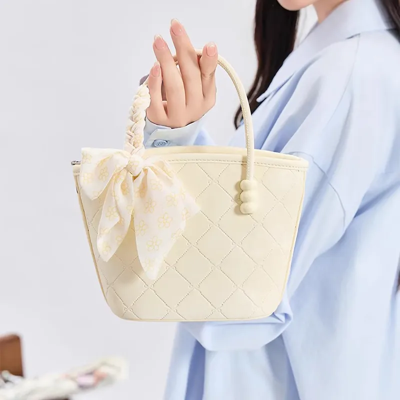 PT'SON Synthetic Leather Handbag Regular Women's Ivory White/light Blue-3