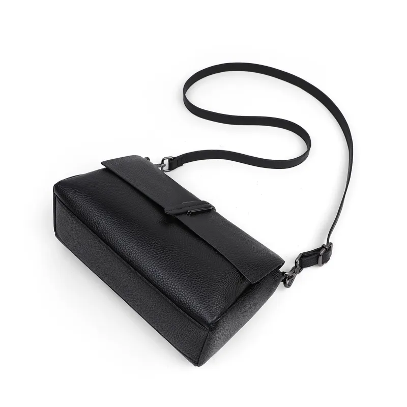 PT'SON Cow Leather Portable Crossbody Bag, Shoulder Bag Regular Women's Black-5