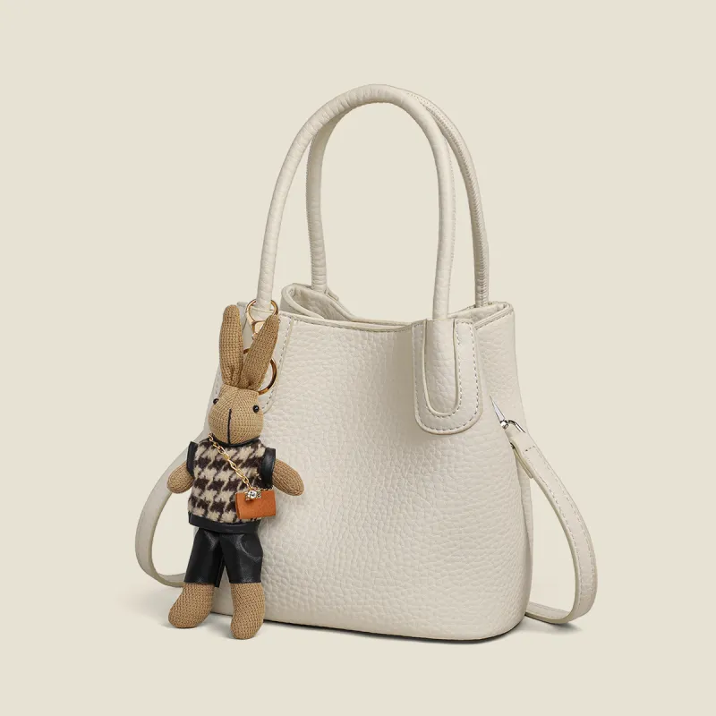 PT'SON Synthetic Leather Bucket Bag, Shoulder Bag, Crossbody Bag, Handbag Regular Women's Ecru-1
