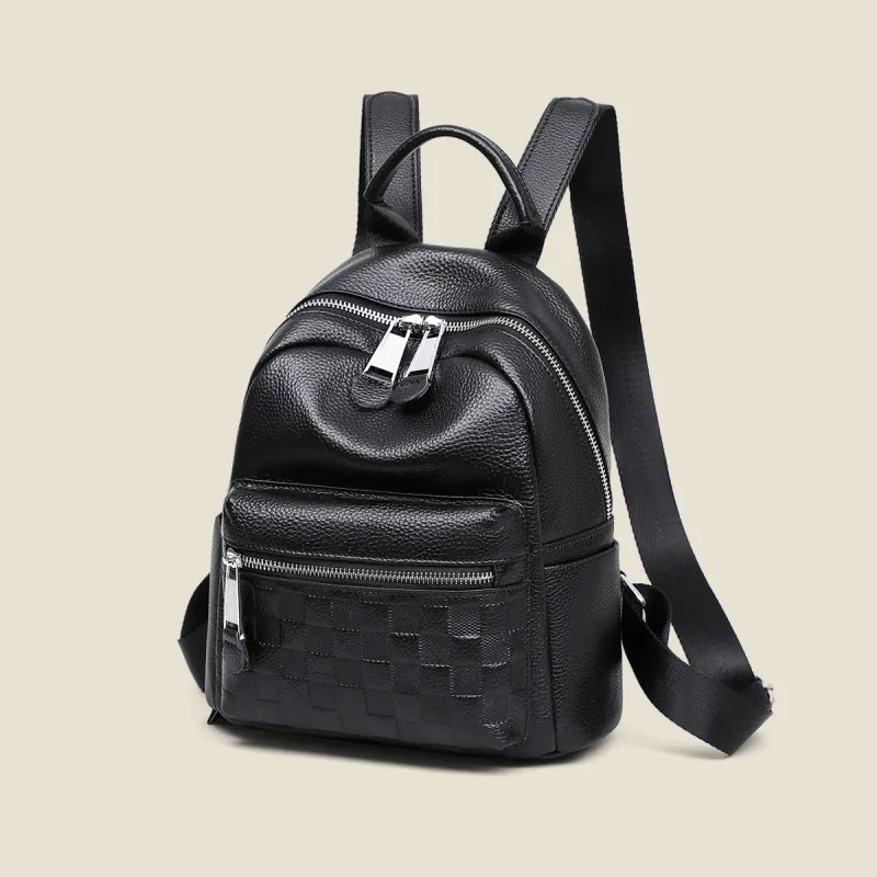 PT'SON Cow Leather Backpack Regular Women's White/Black-2