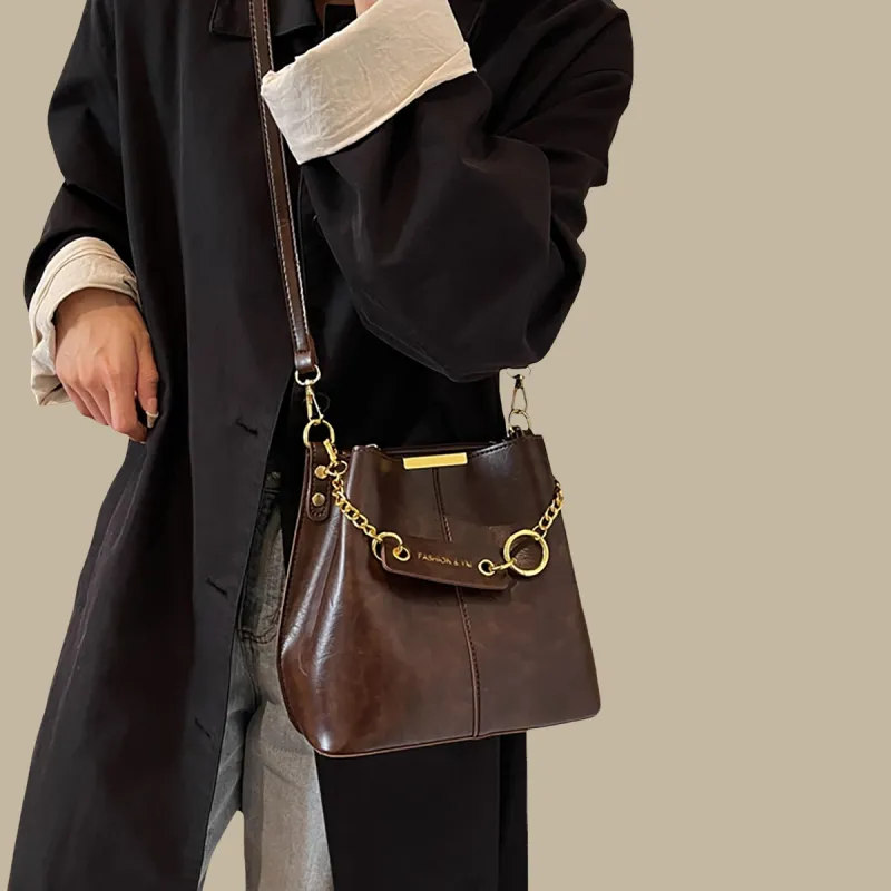 PT'SON Synthetic Leather Bucket Bag, Shoulder Bag Regular Women's Coffee-3