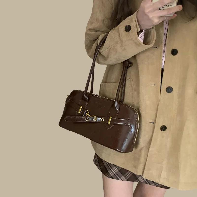 PT'SON Synthetic Leather Portable Underarm Shoulder Bag, Bowling Bag Regular Women's Burgundy/Coffee-9