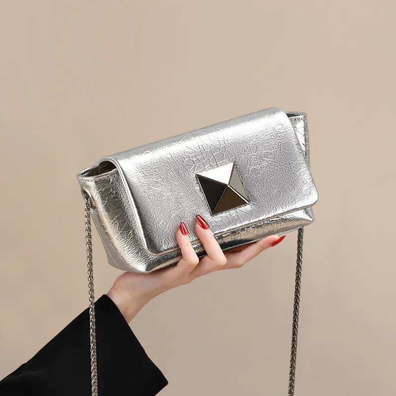 PT'SON Cow Leather Underarm Shoulder Bag, Crossbody Bag Trumpets Women's Silver-3